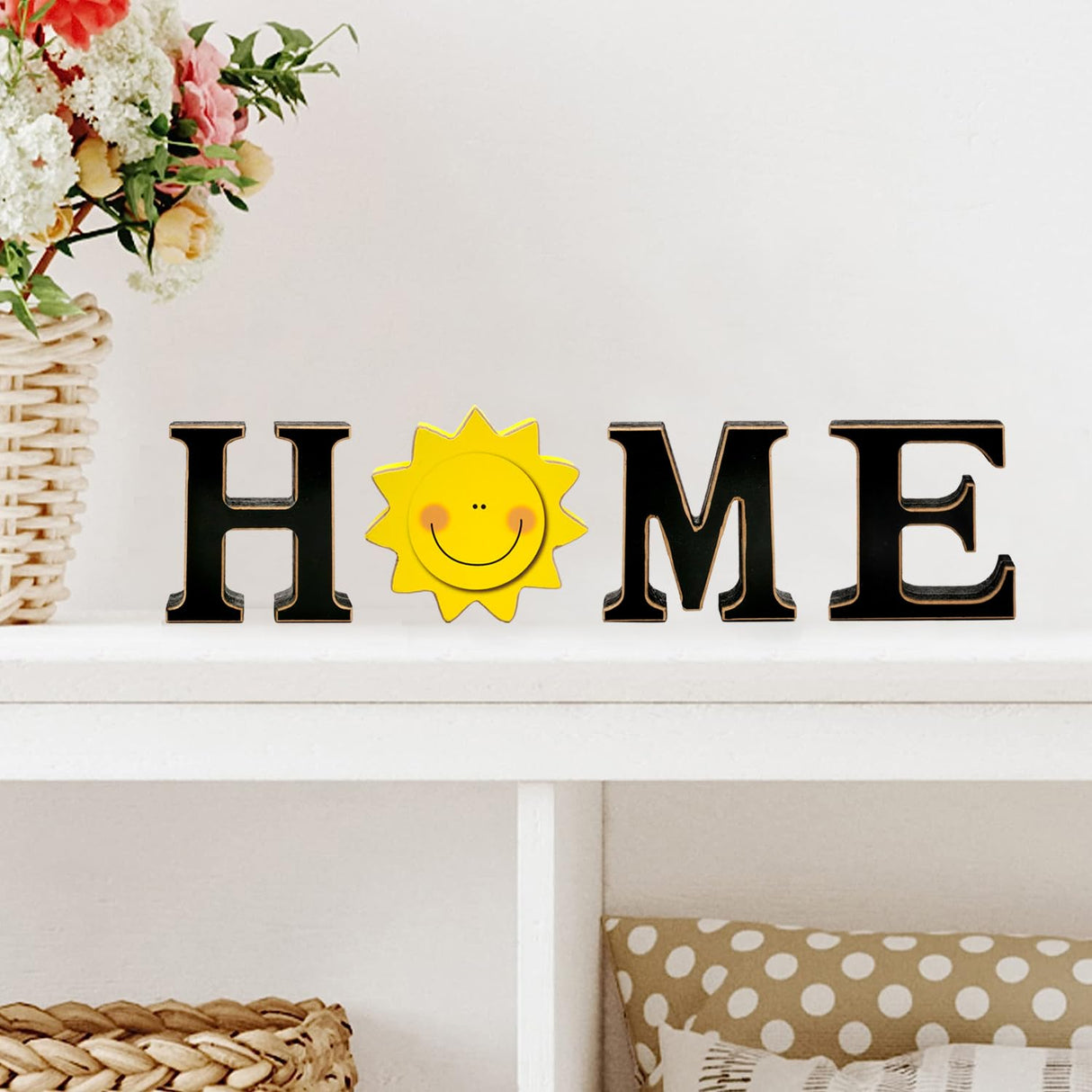 Interchangeable Home Table Signs with 11Pcs Seasonal Icons, Wooden "HOME" Letter Signs Interchangeable Holiday Decorative Table Shelf Centerpiece for Holiday Room Decoration Medoore