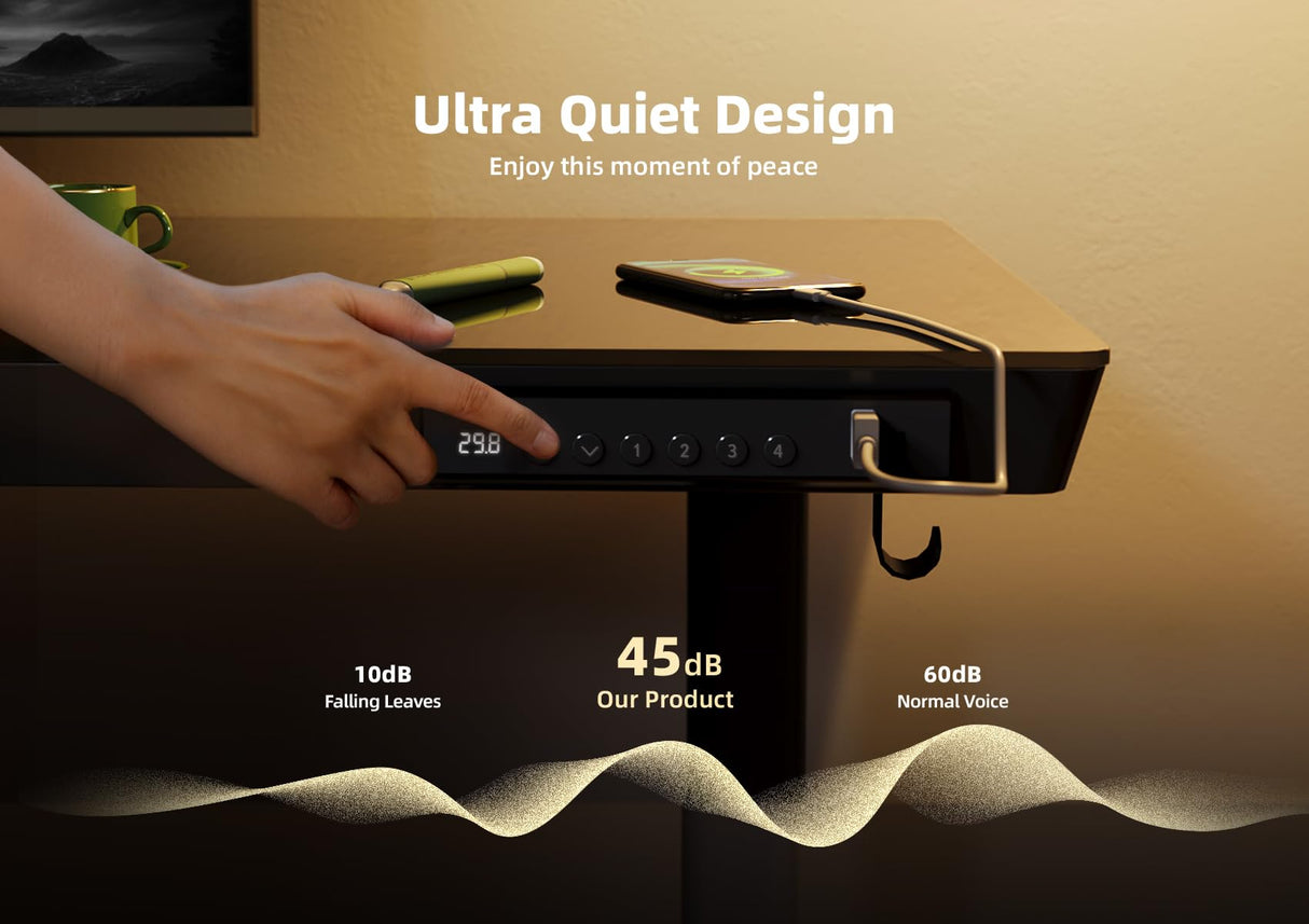 YDN Glass Standing Desk with Drawers, 55 x 24 Inch Electric Stand Up Desk with USB Ports, Adjustable Height Desk for Home Office, Black YDN