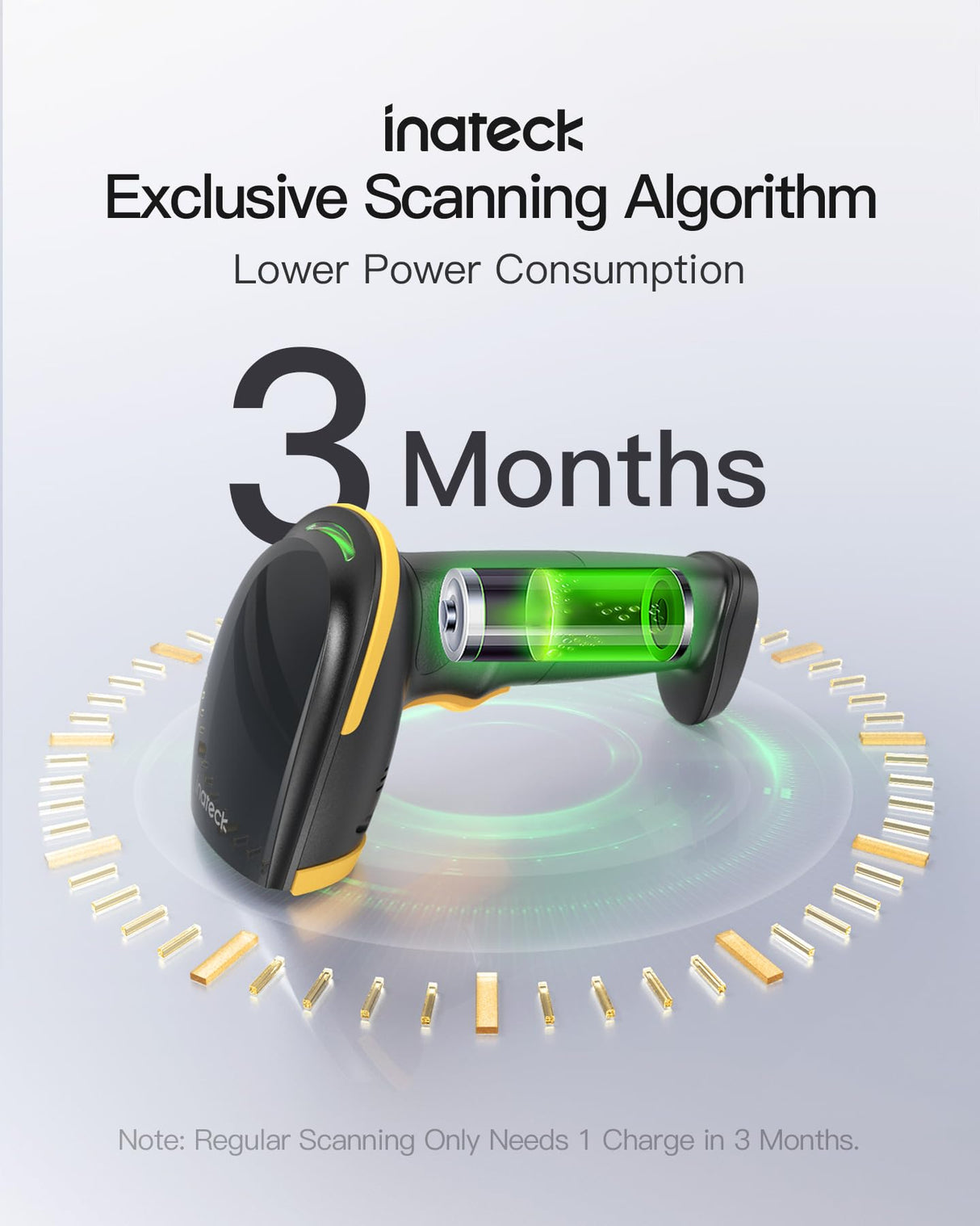 Inateck Wireless Barcode Scanner, Bluetooth Bar Code Scanner, 1D USB Barcode Reader Handheld, 1 Charge 3 Months, Scanner Barcode with APP and SDK Inateck