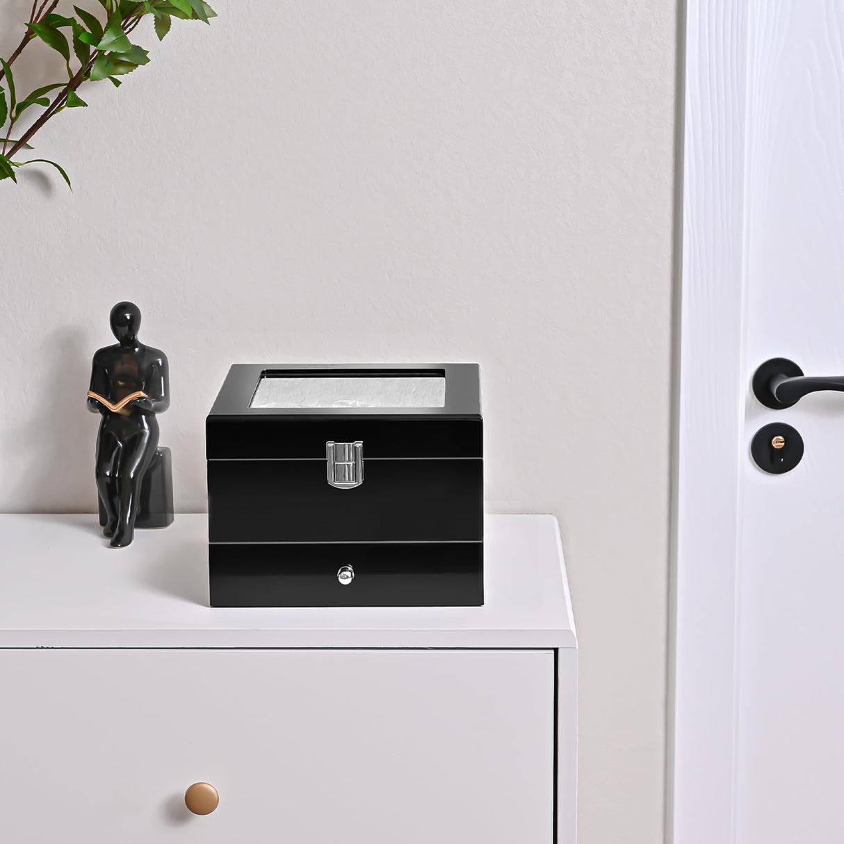 ProCase 6 Slots Lacquered Finish Wooden Watch Box for Men, Men’s Watch Organizer with Glass Top, 2-Tier Display Case for Wristwatch Storage Father's Day Gift -Black ProCase