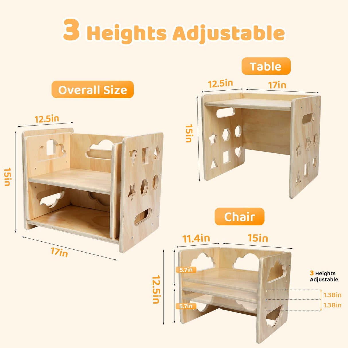 Montessori Weaning Table and Chair Set, Wooden Toddler Table and Chair Set Kids Activity Table Step Stools with Blackboard & 3 Heights Adjustable, 1-3 Age Kids Funiture for Eating Drawing Reading Satisure