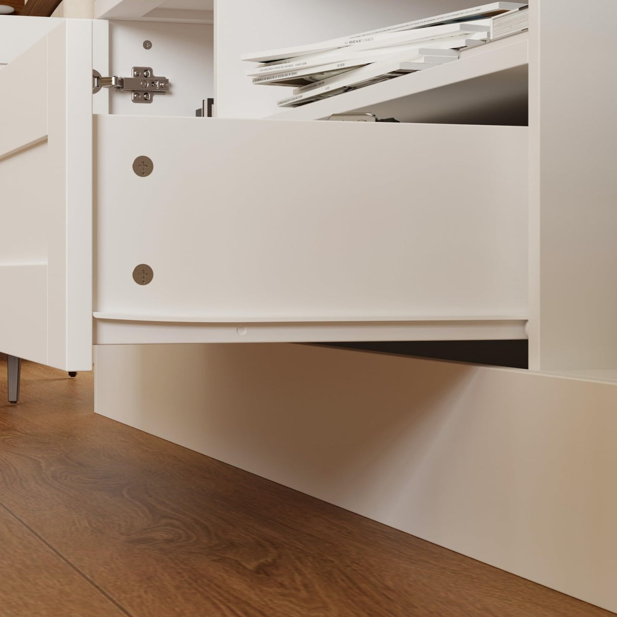 MOUMON Large Entertainment Center with Bookshelf, Wall Units with Doors and Drawer, TV Stand Media Console with Open Shelves for Living Room, White, 15.1”D x 70.9”W x 75.7”H MOUMON