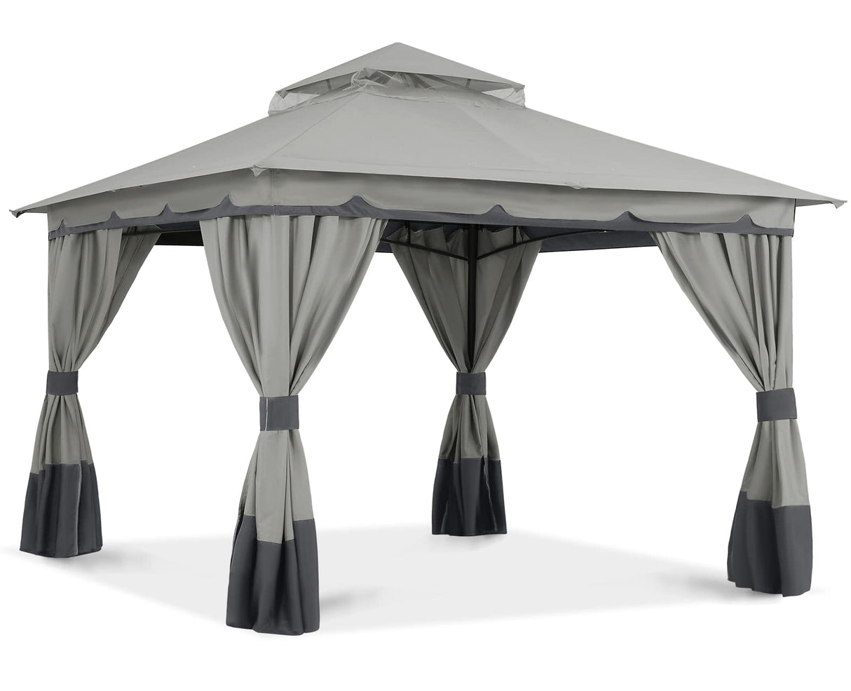 ABCCANOPY 8'x8' Outdoor Gazebo, Double Roof Patio Gazebo with and Shade Curtains, Light Gray ABCCANOPY