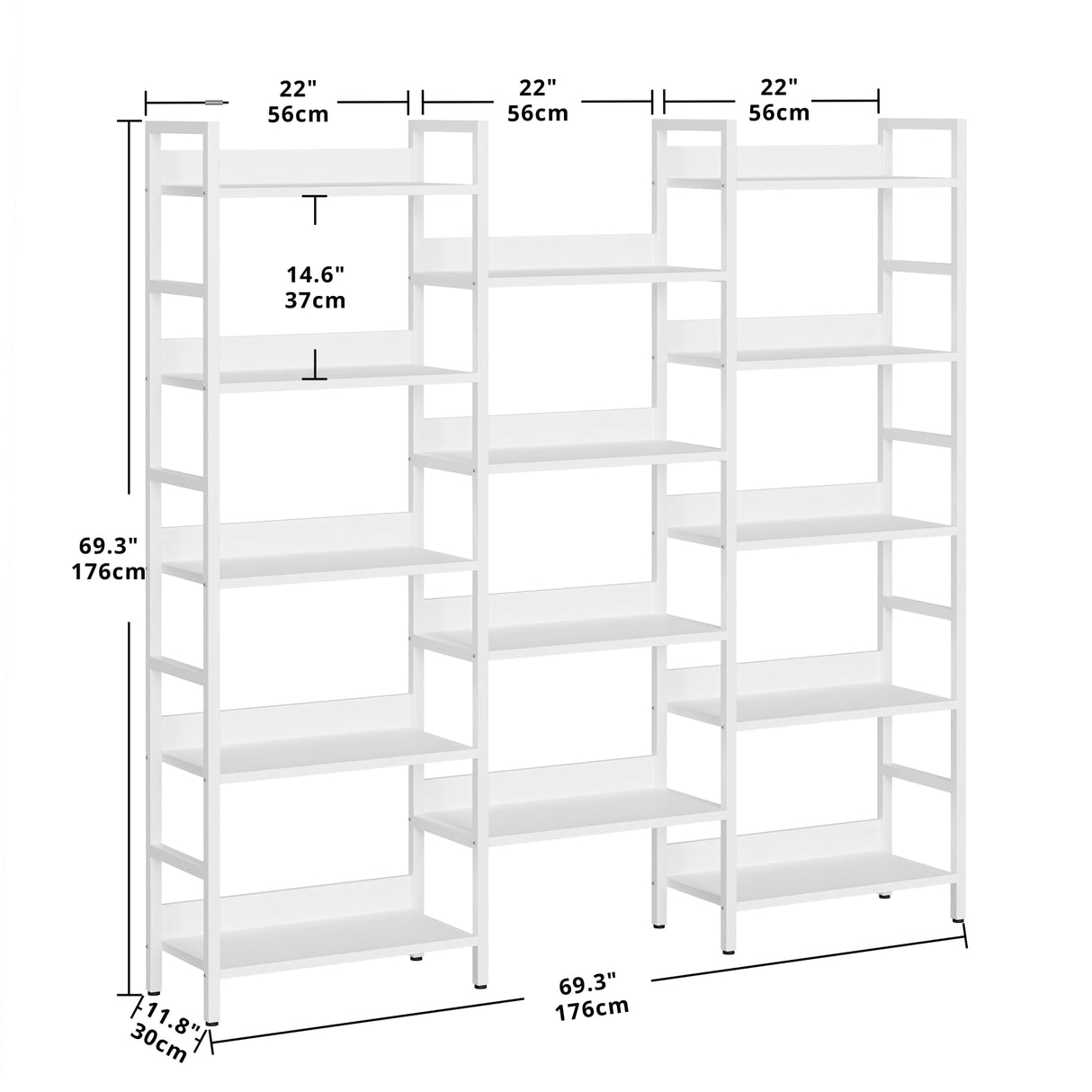 IRONCK Bookcases and Bookshelves Triple Wide 5 Tiers Industrial Bookshelf with Baffles Large Etagere Bookshelf with Metal Frame for Living Room Home Office IRONCK