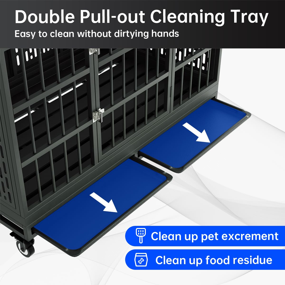 Snuowu 48 Inch Heavy Duty Dog Crate with Wheels, Folding Metal Big Dog Cage for Large and Medium Dogs, Extra Large XL XXL Indestructible Dog Crate with Removable Tray. Snuowu