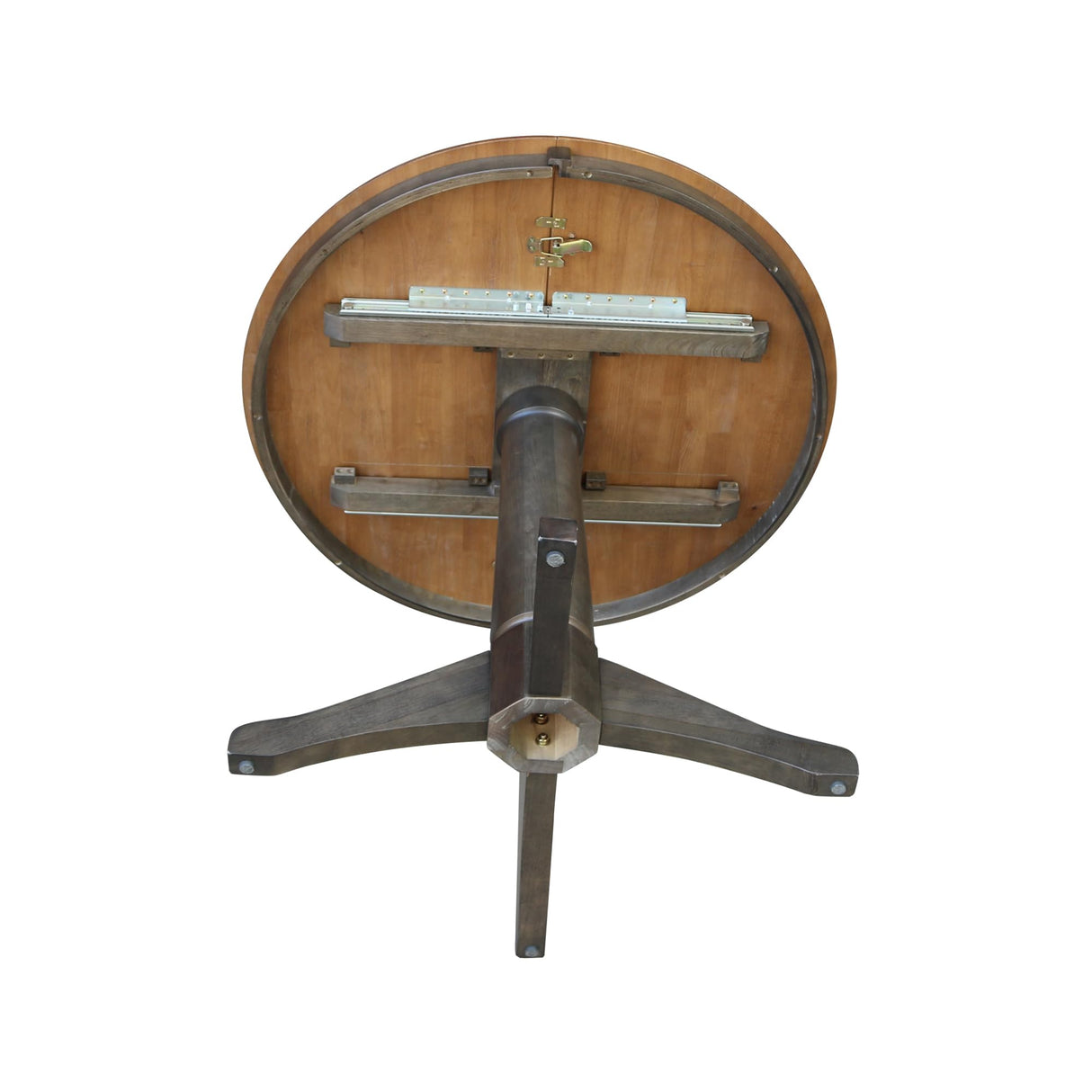 IC International Concepts 36" Round Top Pedestal 12" Leaf-30.1" H-Dining Height Table, Hickory/Washed Coal IC International Concepts