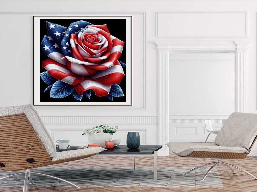 GXGLLPZBY 5D Diamond Painting Kits for Beginners, DIY America Flag Rose Diamond Art Kits for Adult, Full Round Diamond Dot Gem Art Kits, Home Wall Decoration 13.8x13.8 Inches GXGLLPZBY