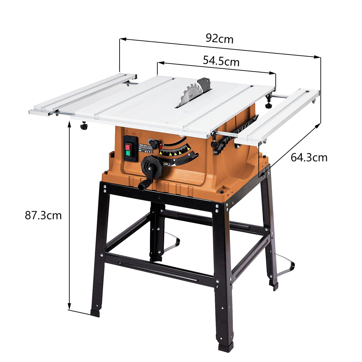 Table Saw, 10 Inch 15A Multifunctional Saw with Stand & Push Stick, 90° Cross Cut & 0-45° Bevel Cut, 5000RPM, Adjustable Blade Height for Towallmark