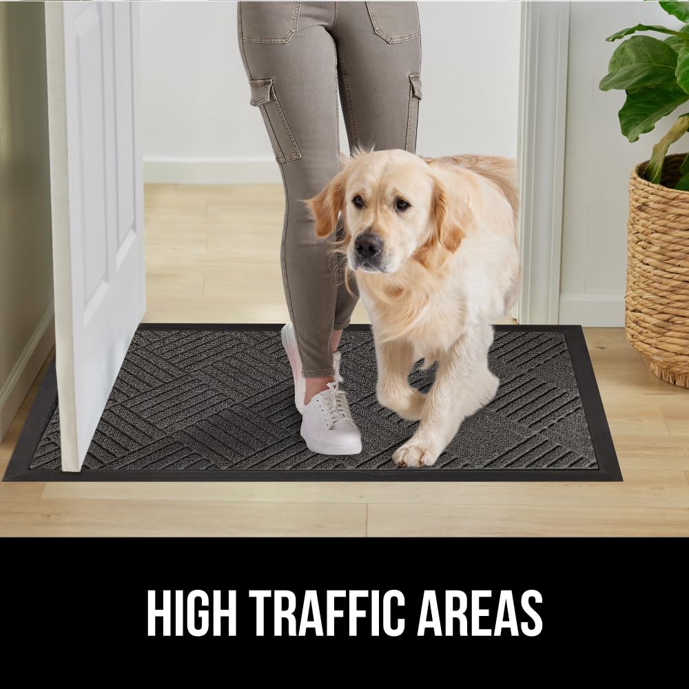 Gorilla Grip 100% Waterproof All-Season WeatherMax Doormat, Durable Natural Rubber, Stain and Fade Resistant, Low Profile, Indoor Outdoor Door Mats, Easy Clean Patio Entrance Mat, 17x29, Gray Diamond Gorilla Grip
