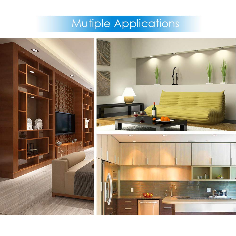 Under Cabinet Lighting Dimmable LED Puck Lights,Recessed Mount,12V Low Volt,60mm Cutout Haolgen Bulb Replace,Small Puck Light Plug in for Curio,Book Case,Display Shelf,6000k Cold White,6pcs LAMPAOUS