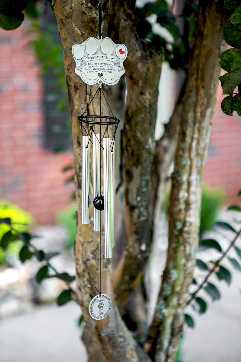 Pet Memorial Wind Chime - 18" Metal Casted Pawprint Wind Chime - A Beautiful Remembrance Gift for a Grieving Pet Owner - Includes Pawprints Left by You Poem Card Pawprints Left by You Memorial Gifts