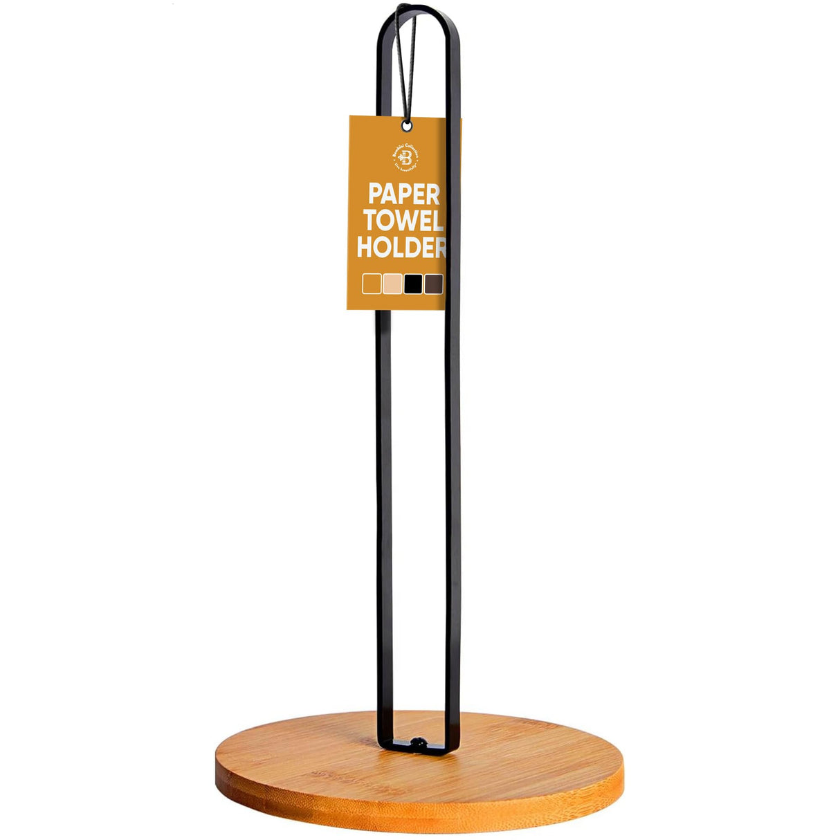 Paper Towel Holder - Wooden Paper Towel Holder with Non-Slip Wood Base, Minimalistic Modern Style, Countertop Paper Towel Holder, Black Paper Towels Holder, Paper Towel Stand for Kitchen, Home, Office Bambüsi