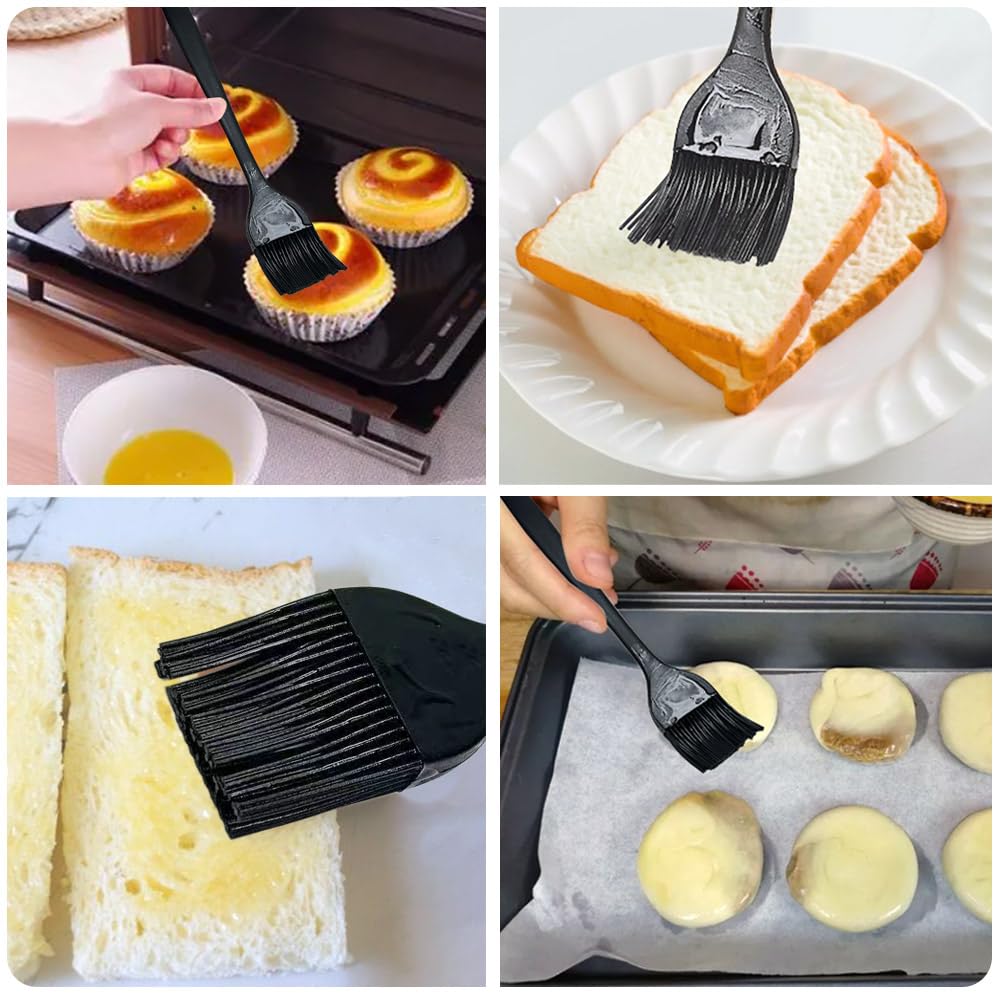 4 Pack Pastry Brush-Basting Brush Pastry Brushes for Baking, Silicone Basting Brush, Basting Oil Brush with Boar Bristles and Beech Hardwood Handles for Kitchen, Grilling and Spreading Oil, BBQ Sauce Qoaimu