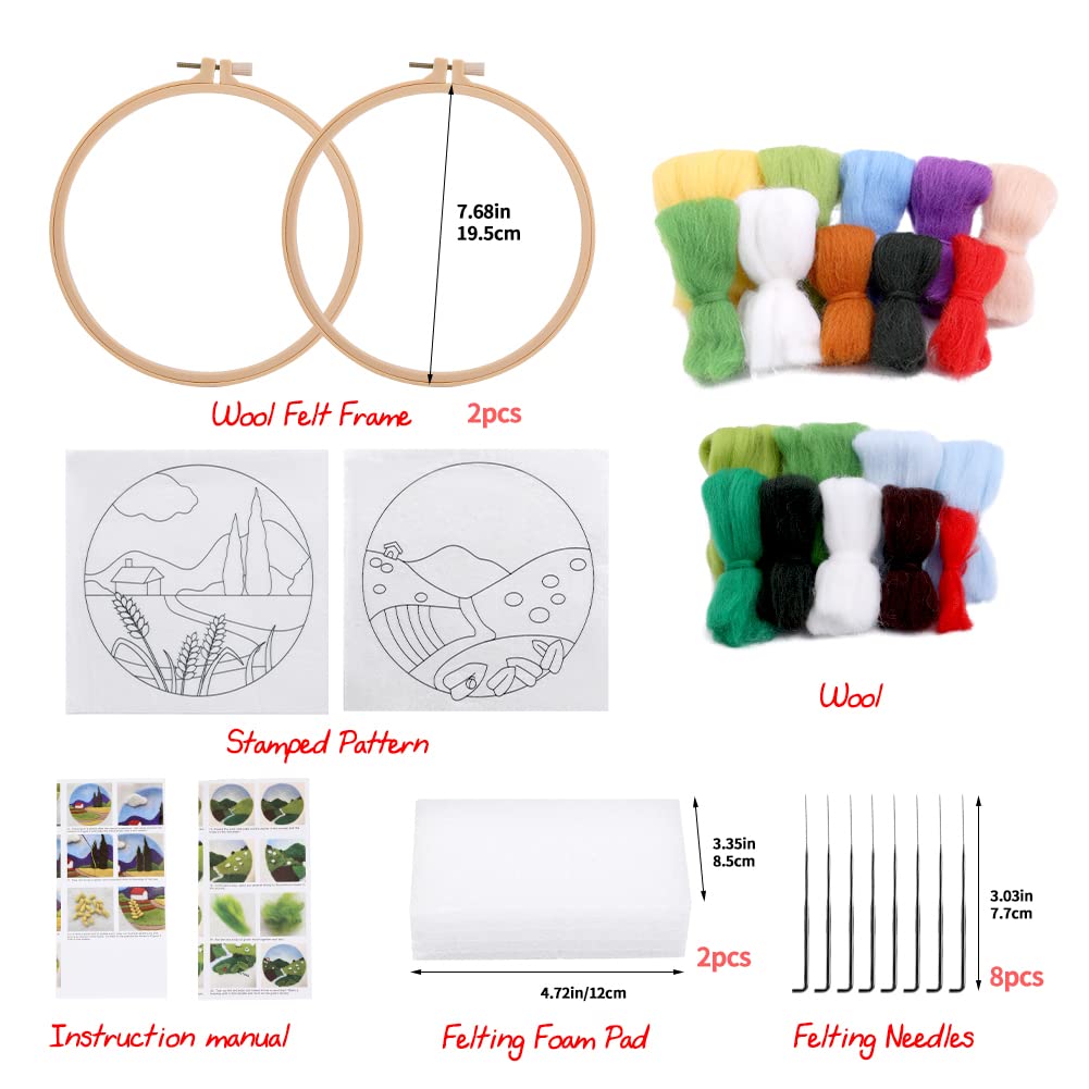 Needle Felting Kits Beginners, DIY Wool Needle Felting Starter Kit, Needle Felt Set with Picture Frame, Foam Pad, Felt Cloth and Instructions, Used for Home Decoration, Beginner, Art Craft(2 Sets) QMNNMA