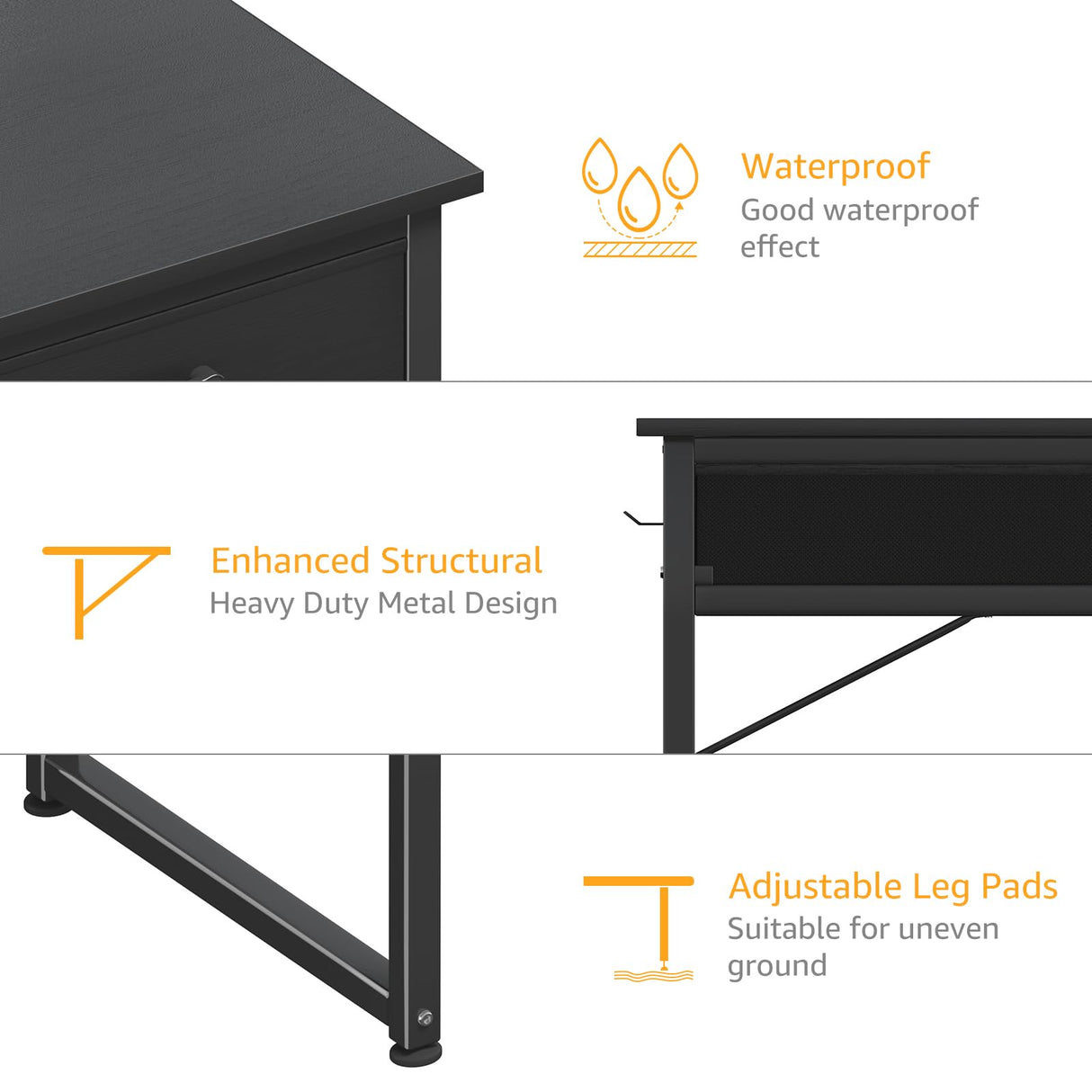 DLisiting Computer Desk with Fabric Drawers for Home Office Bedroom, 40 Inch Small Gaming Desk with 2 Drawers, Study Writing Table PC Desks, Black DLisiting