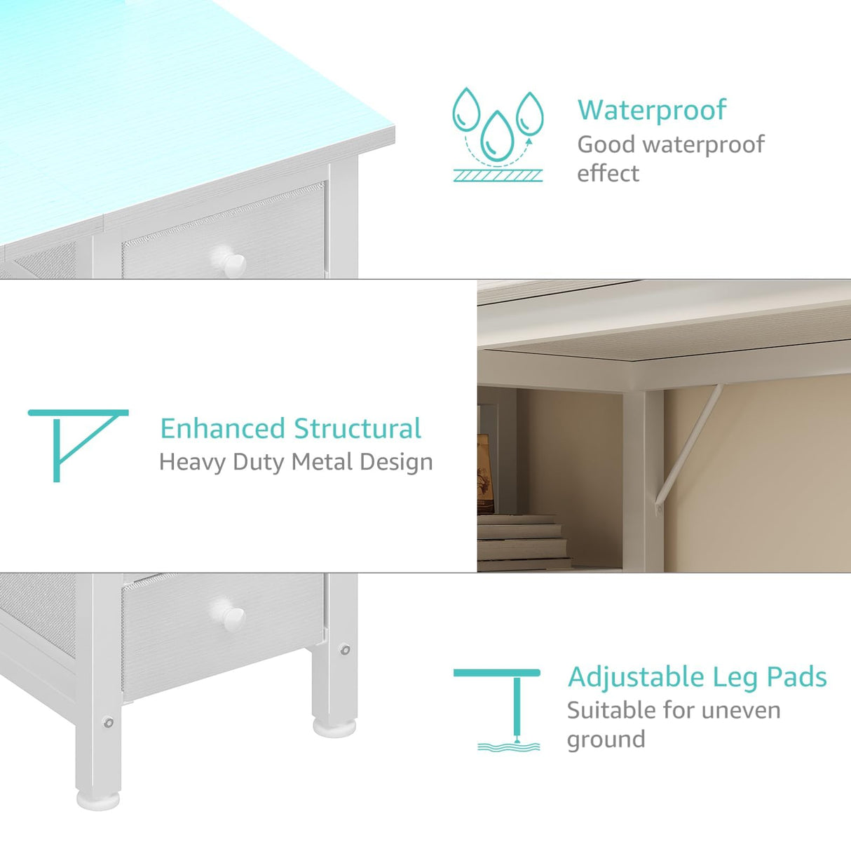 Lufeiya White Gaming Desk with LED Lights and Power Outlets, 47 inch Home Office Desk with Monitor Stand, Computer Gaming Desk with Fabric Drawers and Storage Shelves, White Lufeiya