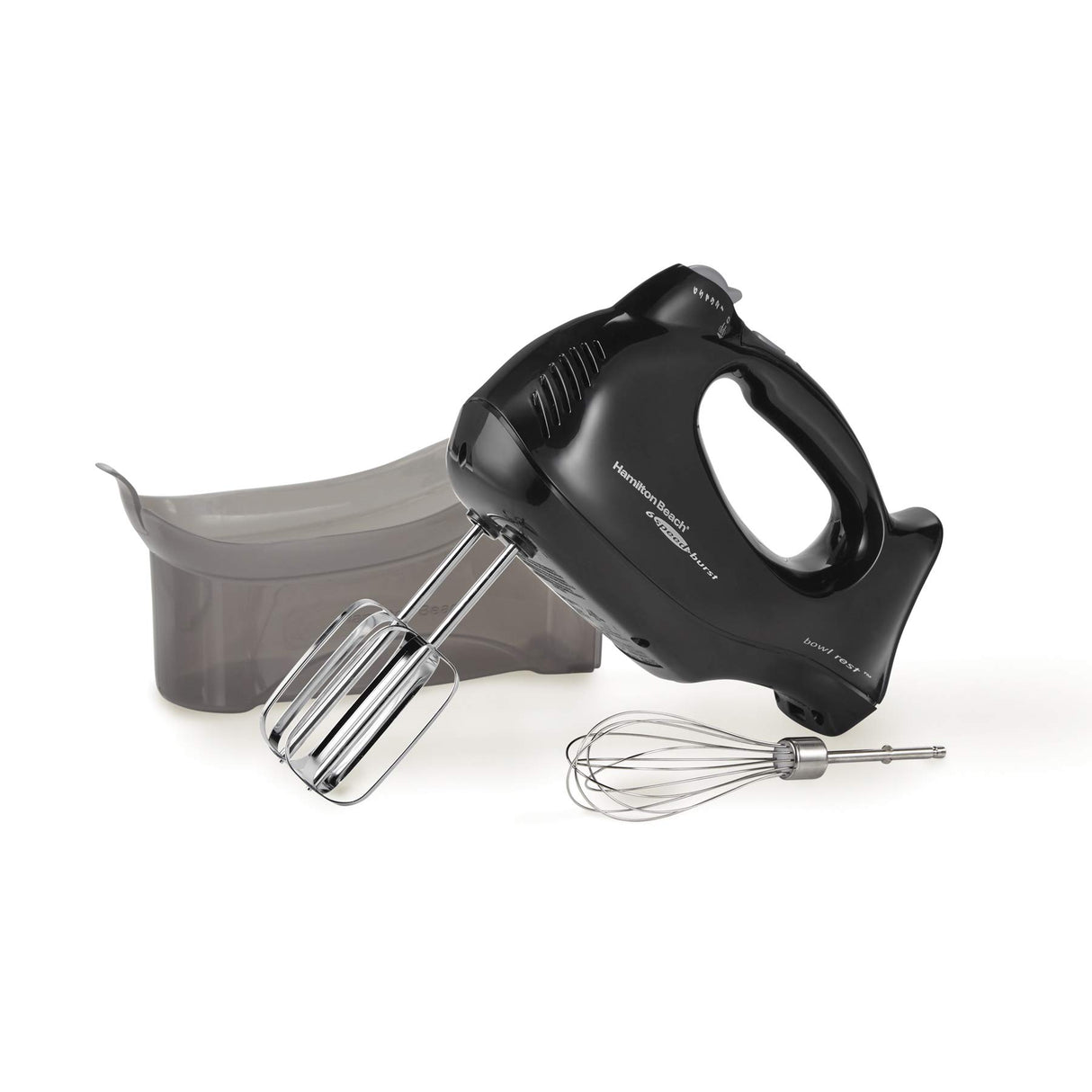 Hamilton Beach Power Deluxe 6-Speed Electric Hand Mixer with Snap-On Storage Case, QuickBurst, Beaters, Whisk, Powerful 250 Watt Motor, Bowl Rest, Black (62692) Hamilton Beach