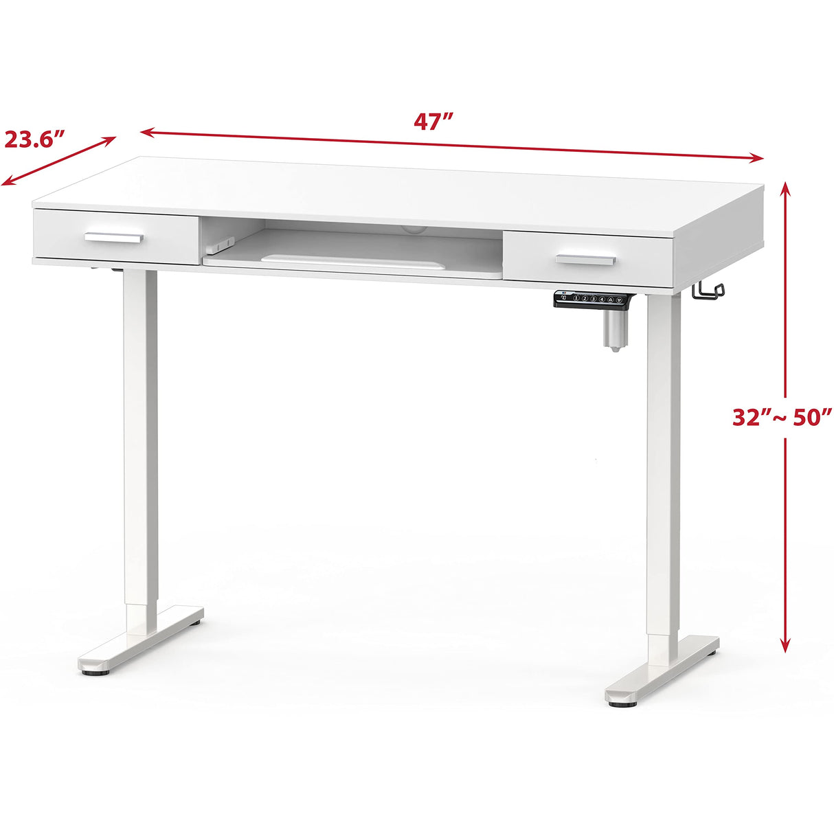 SHW 48-Inch Electric Height Adjustable Desk with Keyboard Tray and Two Drawers SHW