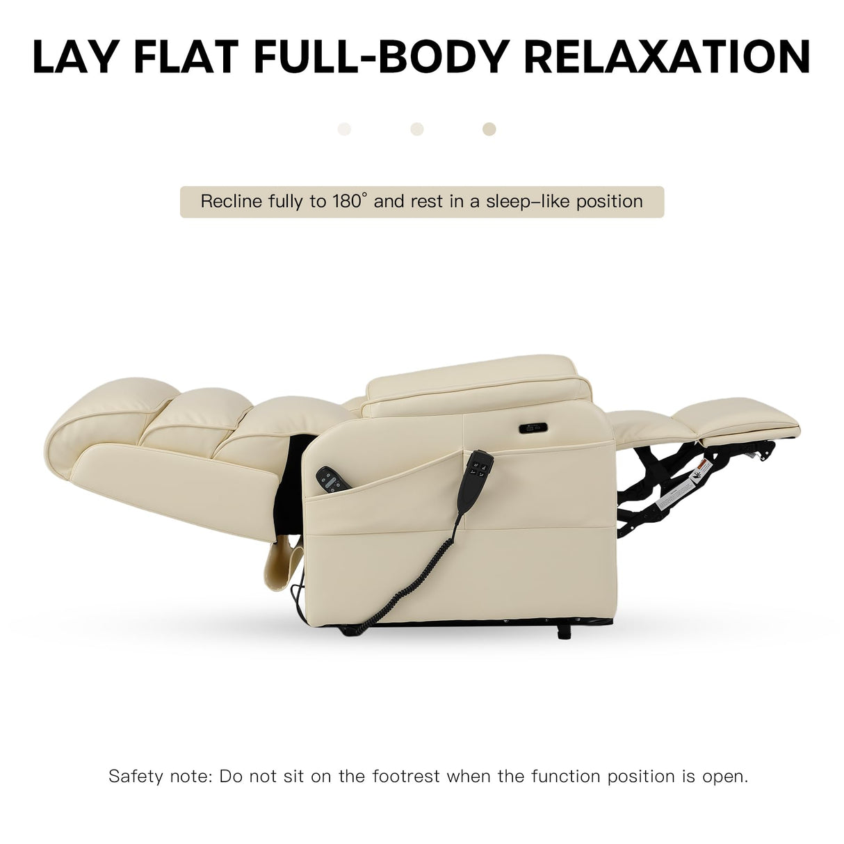 DYNOX 300 LBS Power Lift Recliner Chair for Elderly, Small Size Dual Motor Lay Flat Infinite Positions Recliner with Heat, Massage & USB Charging Port (9188S,Faux Leather,Cream White) DYNOX