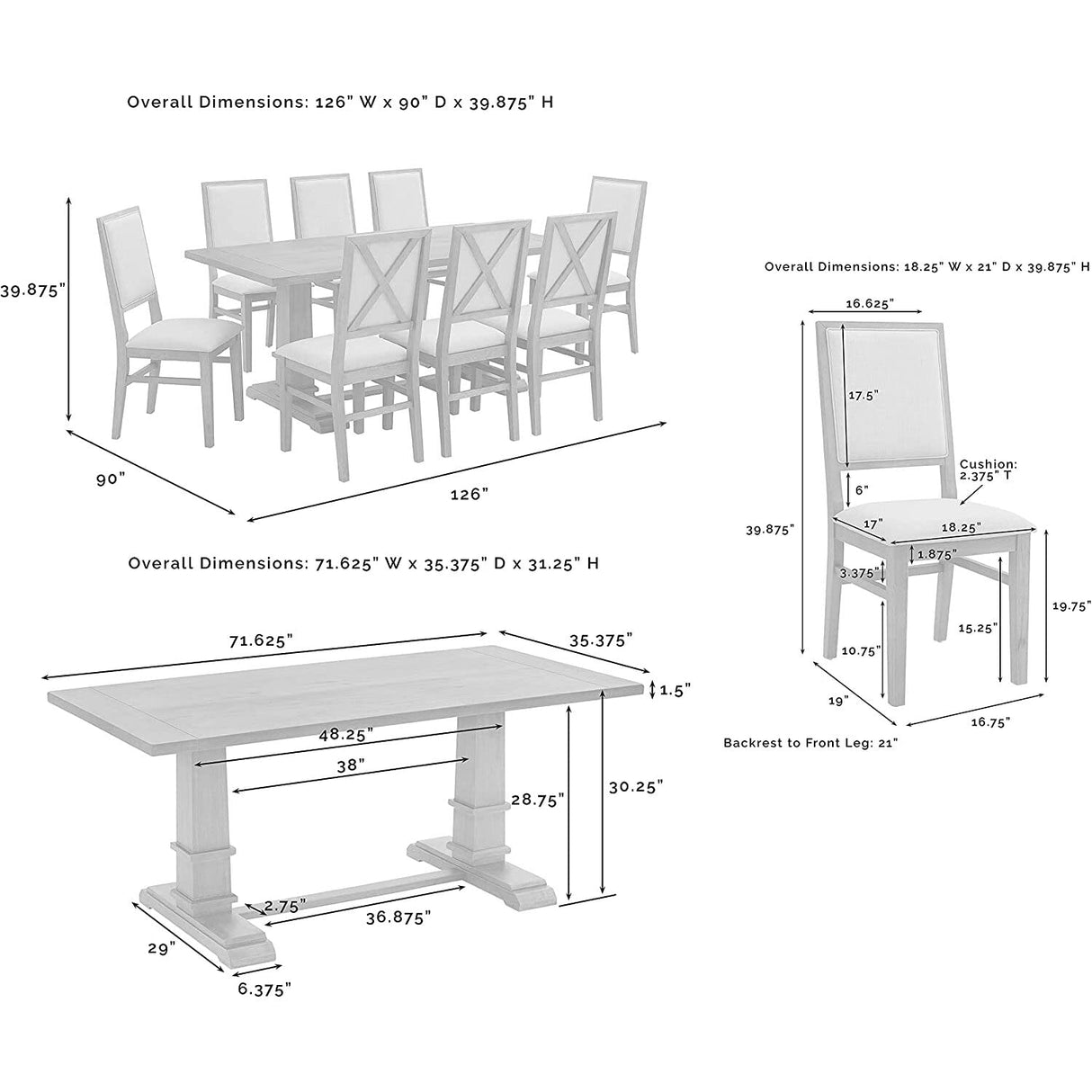 Crosley Furniture Joanna 9-Piece Modern Farmhouse Dining Table Set for 8 with Upholstered Chairs, Rustic Brown/Creme Crosley Furniture