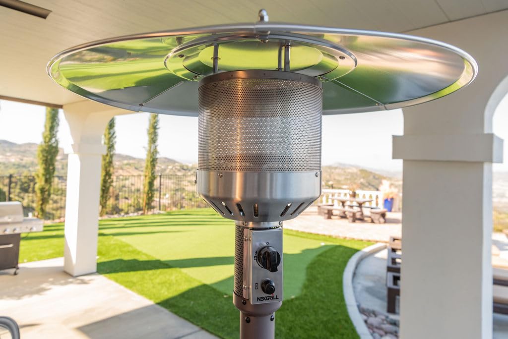 Nexgrill Sundara 92" Bronze Outdoor Patio Heater, 48,000 BTUs, 2 Wheel Transport, Electronic Ignition, Easy Tank Access, Control Knob, Propane Heater for Porch, Garden, Backyard - 920-01002 Nexgrill