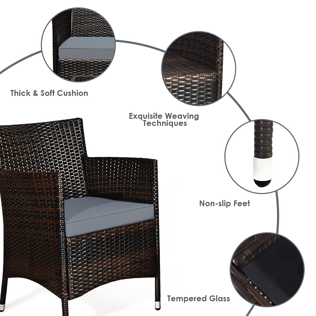 Goplus 4-Piece Rattan Patio Set, Outdoor/Indoor Wicker Conversation Set for Pool, Backyard, Lawn, Wicker Chairs and Sofa with Soft Cushion, Rattan Furniture with Tempered Glass Coffee Table Goplus