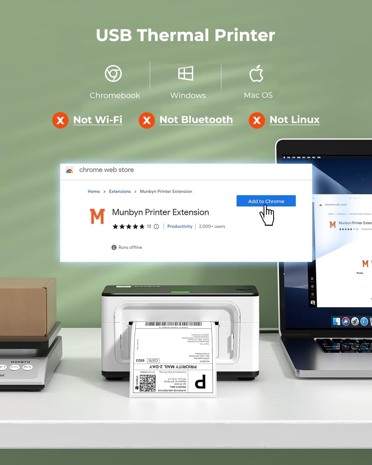 MUNBYN Shipping Label Printer RealWriter 941, 4x6 Label Printer for Shipping Packages, USB Thermal Printer for Home Shipping Small Business, Compatible with macOS, Windows (USB Only) MUNBYN