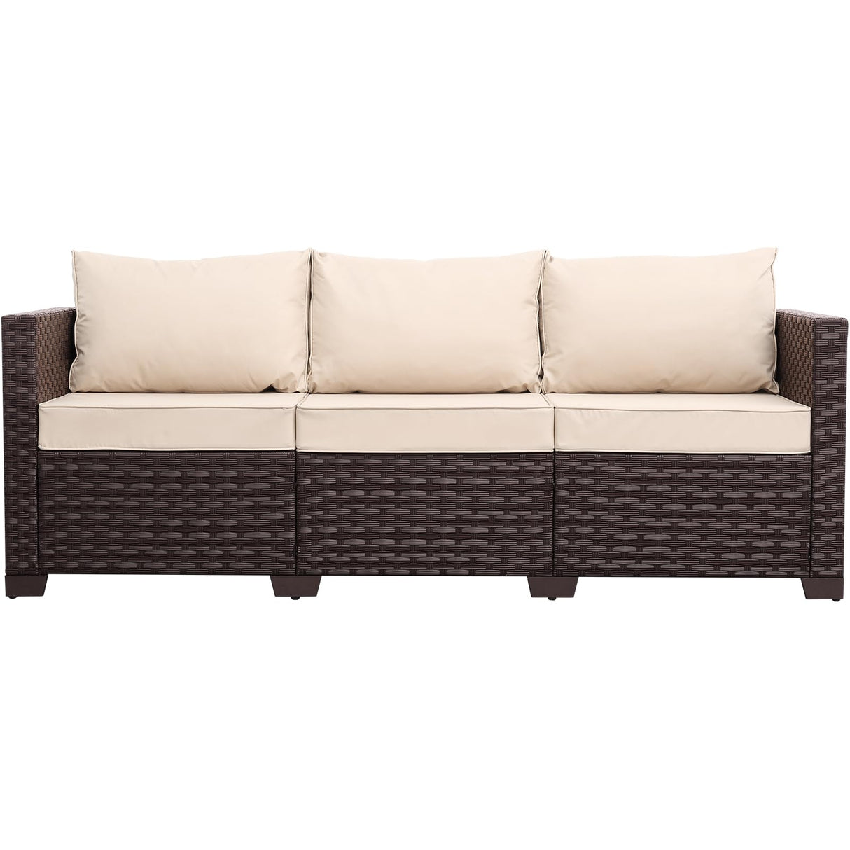 Oasishine Patio Furniture 3-seat Sofa Wicker Outdoor Furniture Outdoor Couch Deep Seat Hight Backrest Non-Slip Cushions, Khaki Oasishine