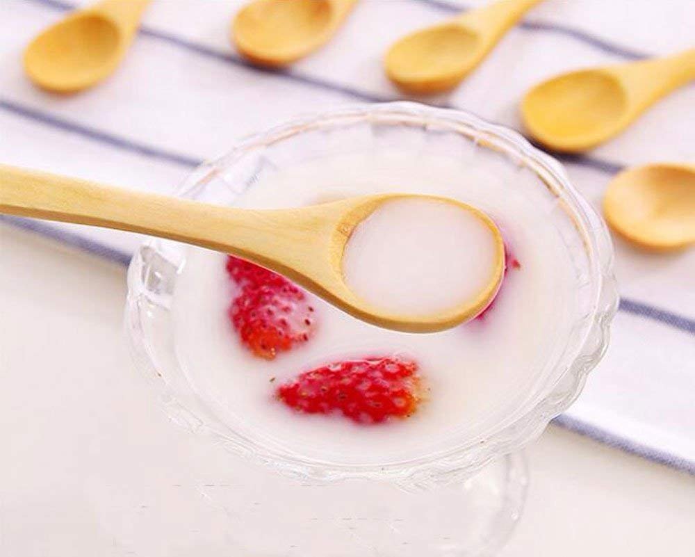 FOYARA Small Wooden Salt Spoon Solid Wood Condiments Spoon Handmade Honey Teaspoon 5 inch - Set of 10 FOYARA