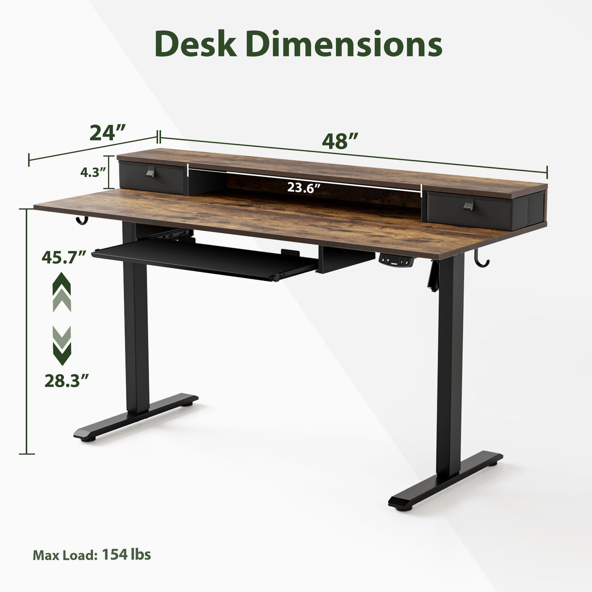 Agilestic Electric Standing Desk with 2 Drawers and Keyboard Tray, 48 x 24 Inches Ergonomic Adjustable Height Desk with Storage, Sit Stand Computer Workstation, Rustic Brown Agilestic