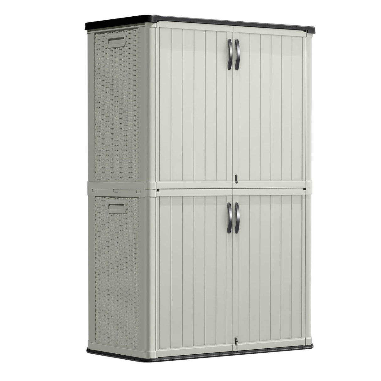 Greesum Outdoor Storage Shed Without Divider, 45 cu.ft Outdoor Waterproof Storage Cabinet for Garden Tools, Pool Storage, Garbage Cans, Beige Greesum
