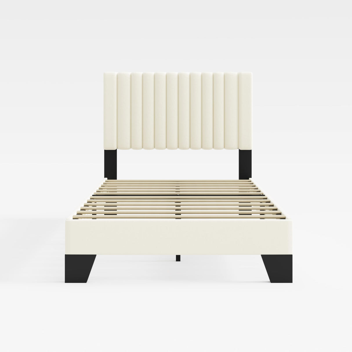 AILUNWALL Twin Size Bed Frame, Velvet Upholstered Platform Bed with Adjustable Tufted Headboard, Sturdy Frame and Slats, No Noiseless, No Box Spring Required, Easy Assembly, Beige AILUNWALL