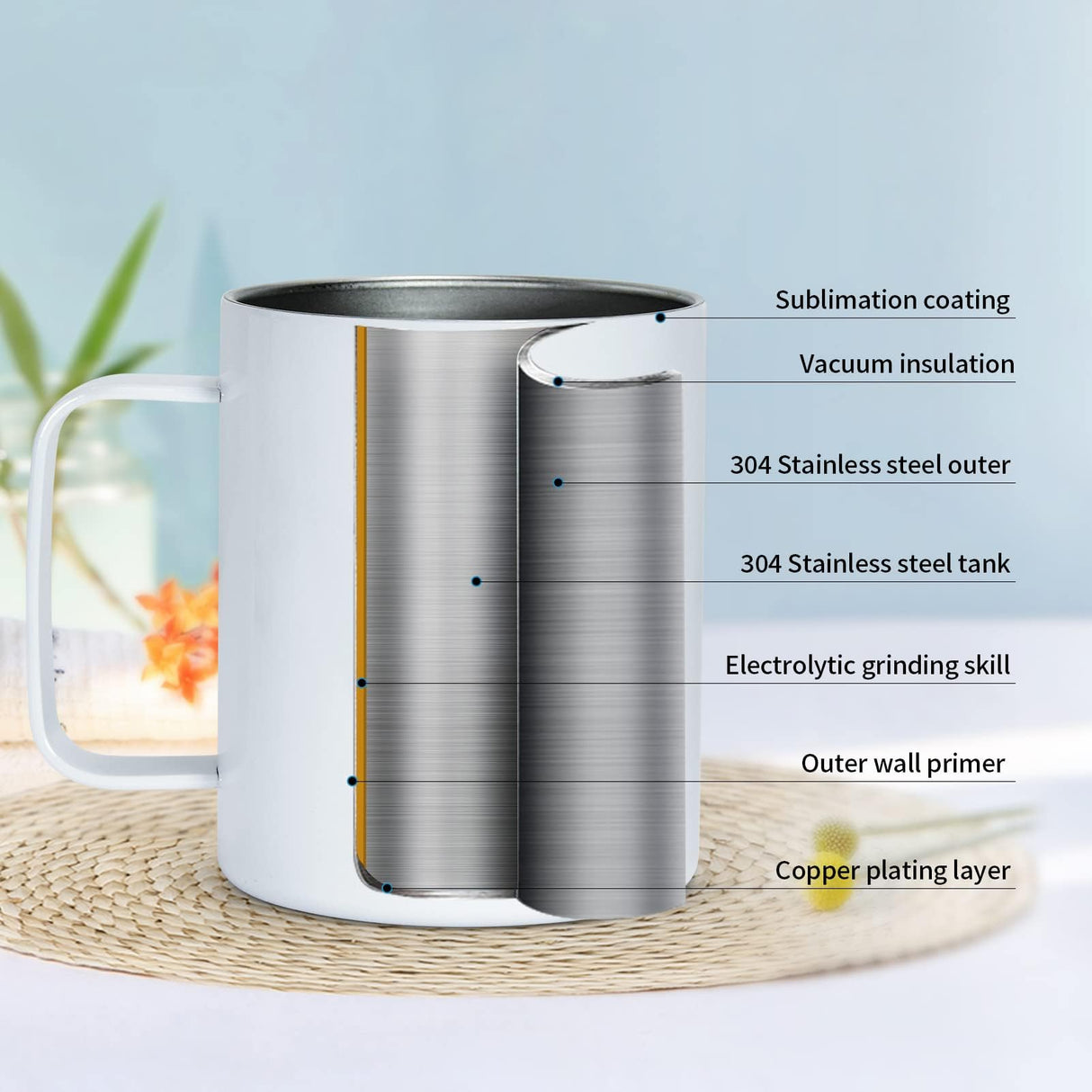 AGH 4 Pack Sublimation Mugs Blanks, 12 oz Stainless Steel Sublimation Coffee Tumbler with Handle and Sliding Lid, Sublimation Tumblers Blanks, Double Walled Vacuum Insulation for Coffee AGH