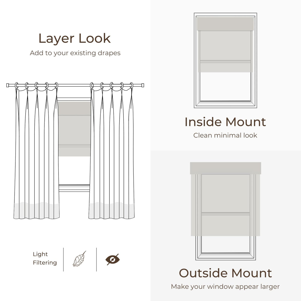 TWOPAGES Woven Bamboo Cordless Roman Shades, Custom No Drill or Motorized Blinds with Remote for Indoor Windows, Wall White TWOPAGES