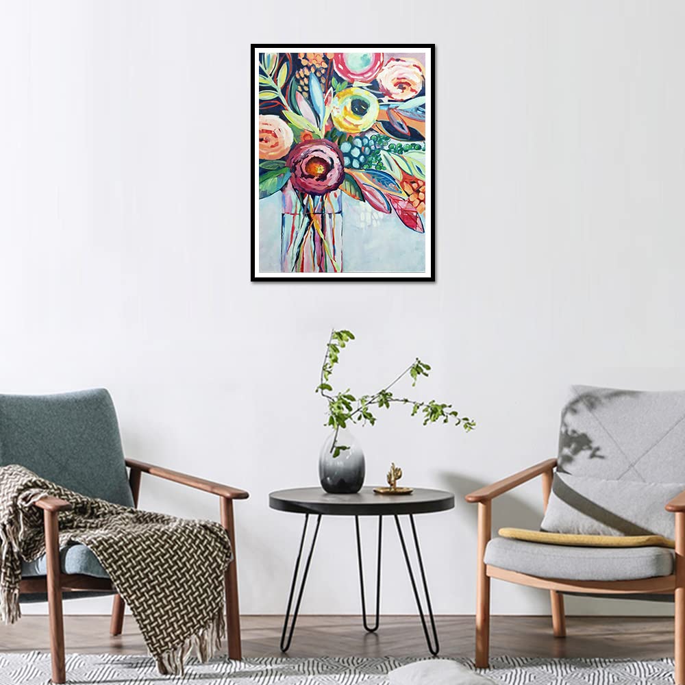 TISHIRON 5D Diamond Art Painting Abstract Flowers DIY Diamond Kits for Adults Kids Round Full Drill Diamond Art Kits Floral Picture Gem Art Crystal Painting Arts and Crafts for Beginners Kids 12"x16" TISHIRON