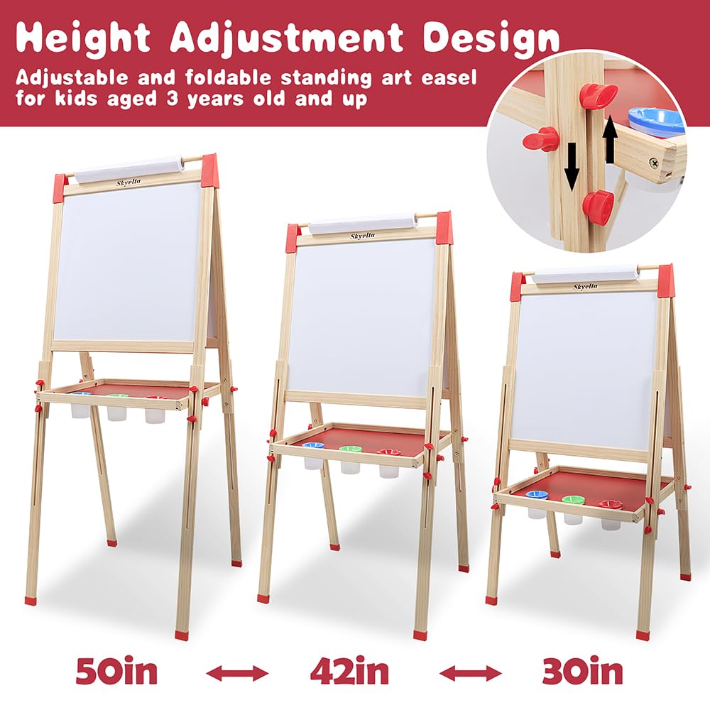 Skyelta Art Easel for Kids Ages 2-4 4-8 9-12,Double Sided Wooden Kids Easel Drawing Board with Magnetic Chalkboard,3-Level Height Adjustable,100+ Accessories,Gift & Art Supplies for Kids Skyelta