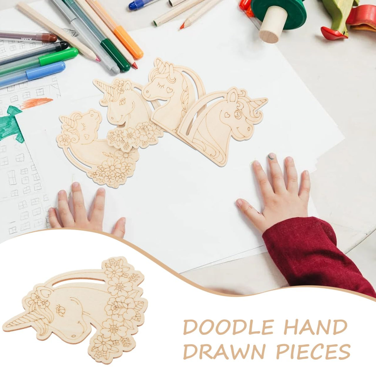 VICASKY Mini Wood Painting Craft Keychain Unfinished Wooden Animal Keychains Party Favor Piece Set DIY Crafts for Kids Unicorn to Paint, 12pcs Head Slice Cutouts with Hole Blank Toy VICASKY