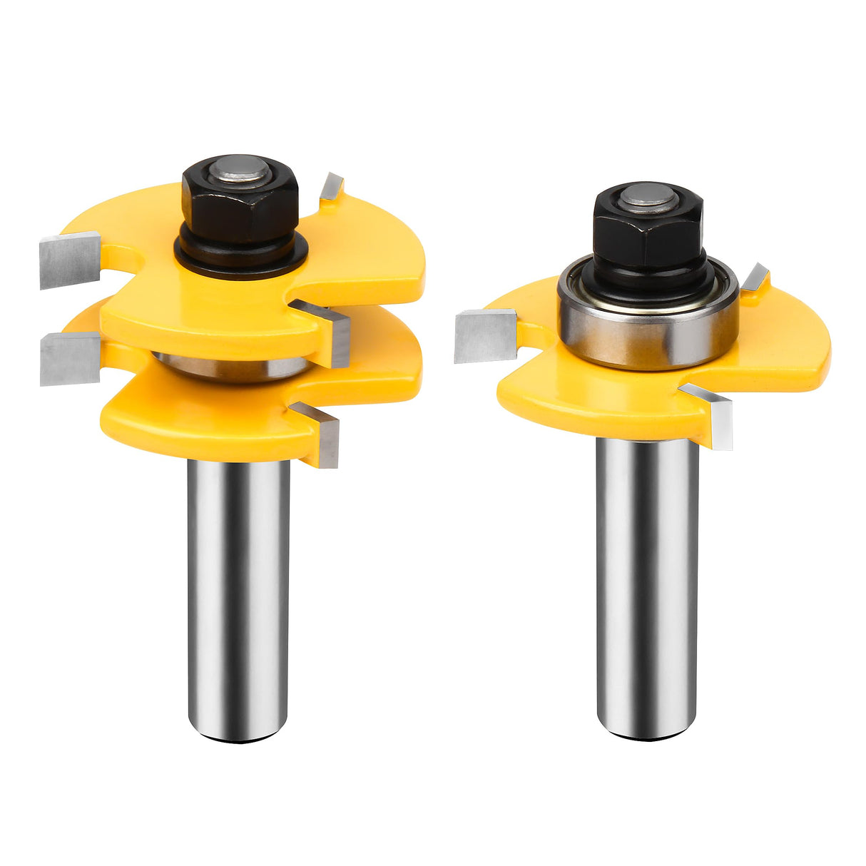 BAIDETS 1/2" Tongue and Groove Router Bits - Set of 2Pcs 1/2 Inch Shank Router Bit Set 3 Teeth Adjustable T Shape Wood Milling Cutter BAIDETS