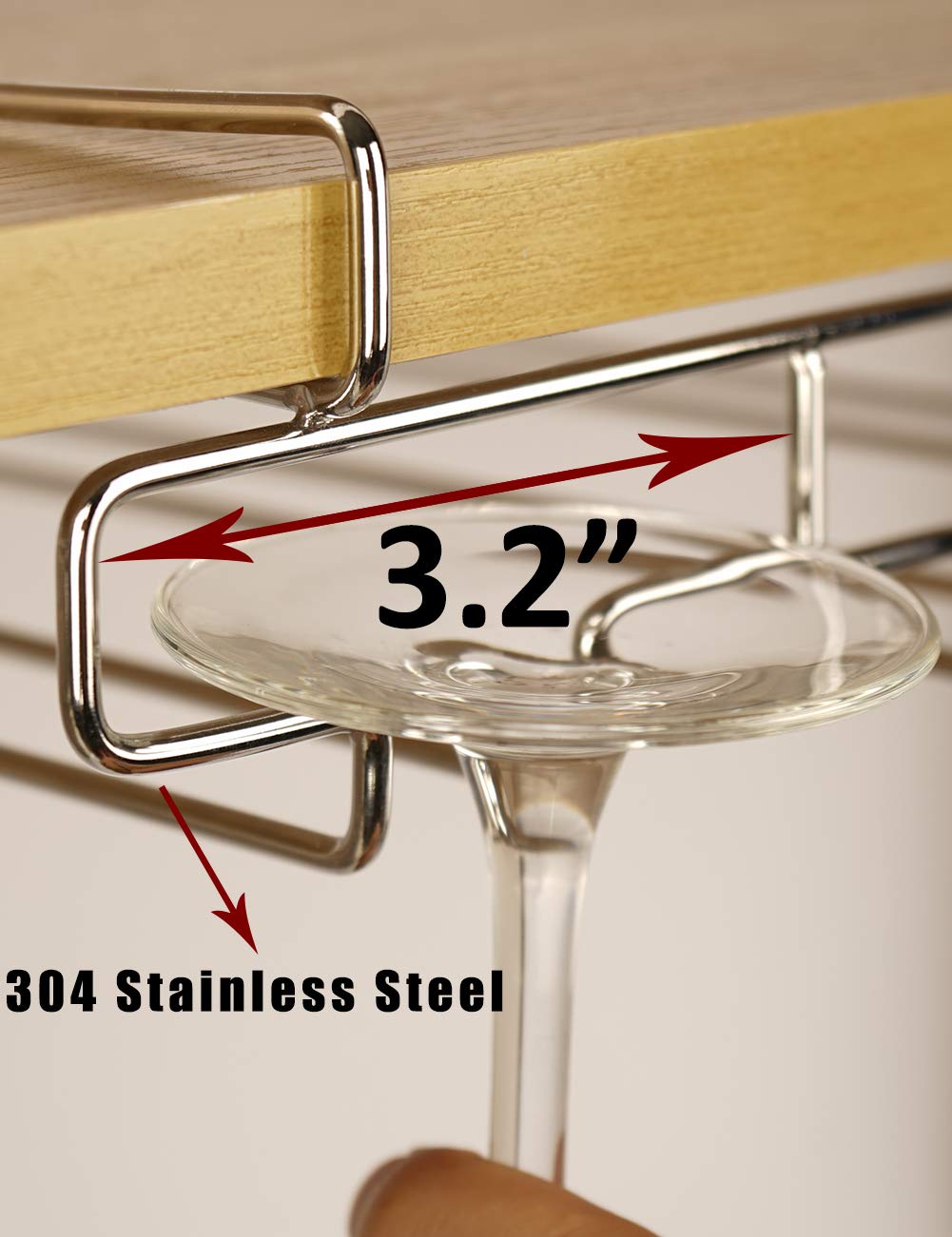 bafvt Wine Glass Holder - 3 Rows Stemware Rack Under Cabinet - 304 Stainless Steel Hanger Storage Shelf, Fit for The Cabinet 0.8“ or Less bafvt