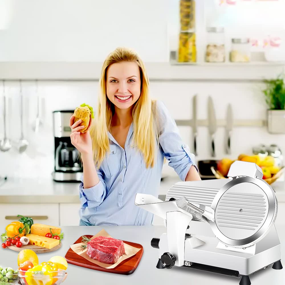 Meat Slicer,10" Premium Steel Blade Home and for Commercial Meat Slicer Stainless Steel Semi-Auto bread slicer, Cheese Food Electric Deli Slicer. TUDALLK