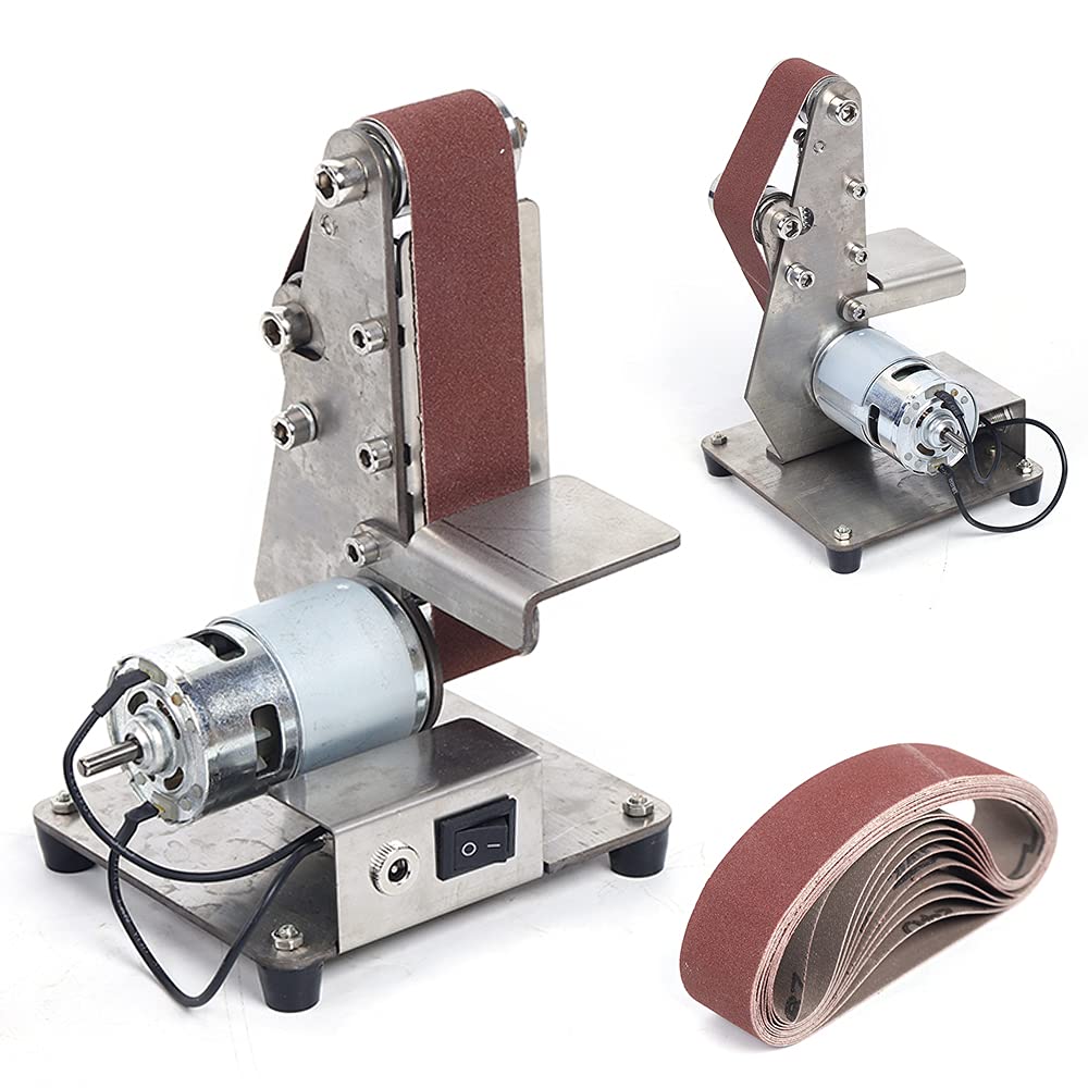 Electric Belt Sander Polishing Grinding Sharpener DIY Power Sanding Machine Cutter Edges Mini Bench Belt Grinder Kit with 10PCS Sanding Belt GMSLuu