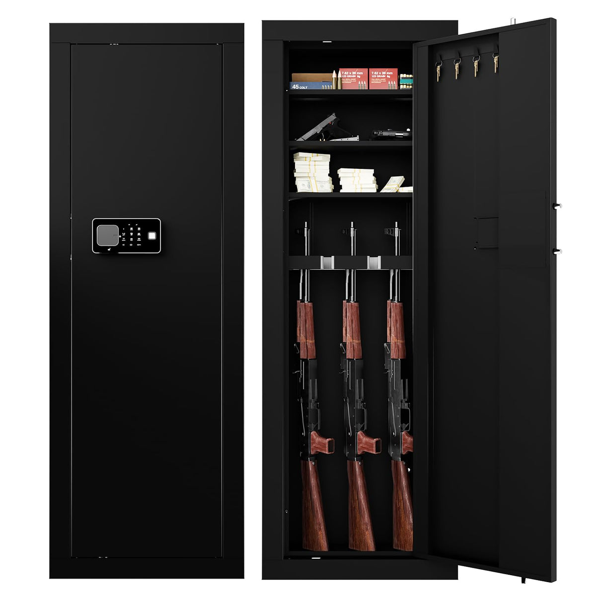 Wall Gun Safe Between Studs for Biometric,Xdeer Rifle Gun Safe, Assembled Rifle Safe with 3 Removable Shelf, Large hidden Gun Safe for Home and Pistolsm,Fingerprint,Black XDeer