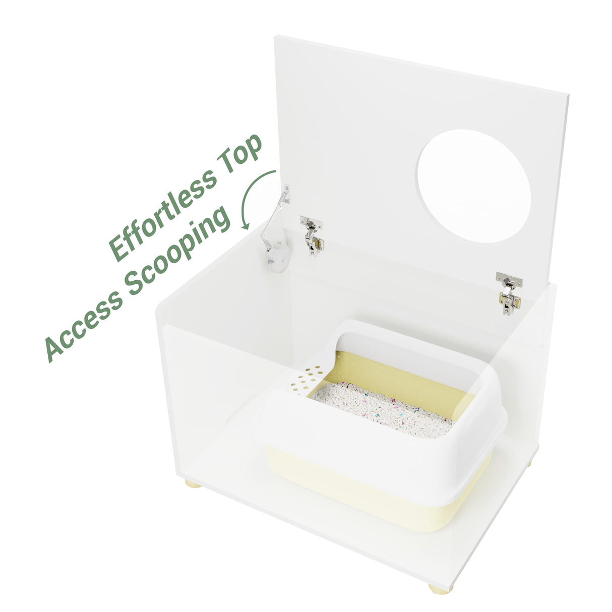 Amunrbrek Top Entry Litter Box Enclosure, Modern Flip Top Litter Box Furniture with Cat Scratch Mat, Side Table (White) amunrbrek