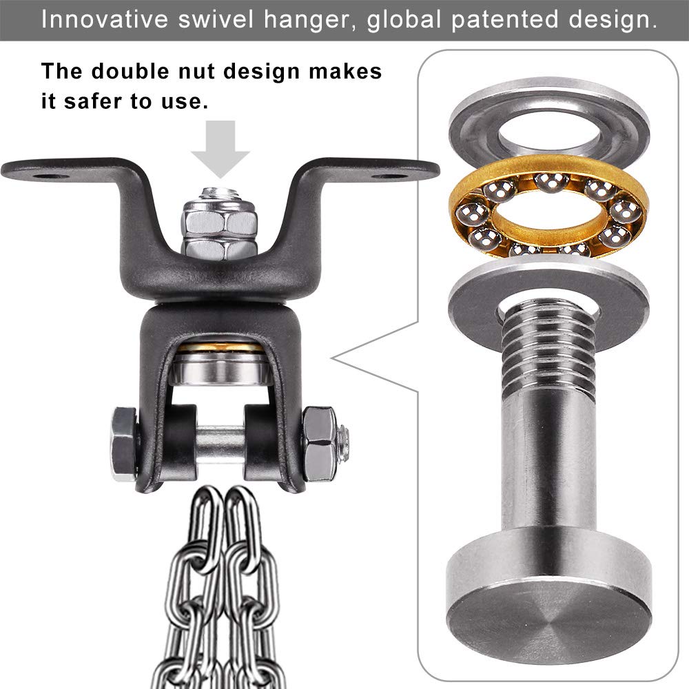 BeneLabel Heavy Duty Boxing Punching Bag Chain, 800 LB Capacity, 360° Rotation Wood Beam Holder with 4 Chains and 4 Carabiners, 2 Wood Screws for Wooden Sets BeneLabel