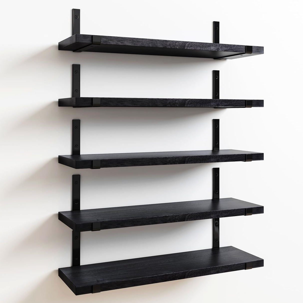 Fixwal Floating Shelves Set of 5, Width 4.7 Inches Black Wall Shelves, Rustic Wood Wall Storage Shelves for Bedroom, Living Room, Kitchen, Bathroom, Home Decor, Laundry Room, Office and Plants (Black) Fixwal