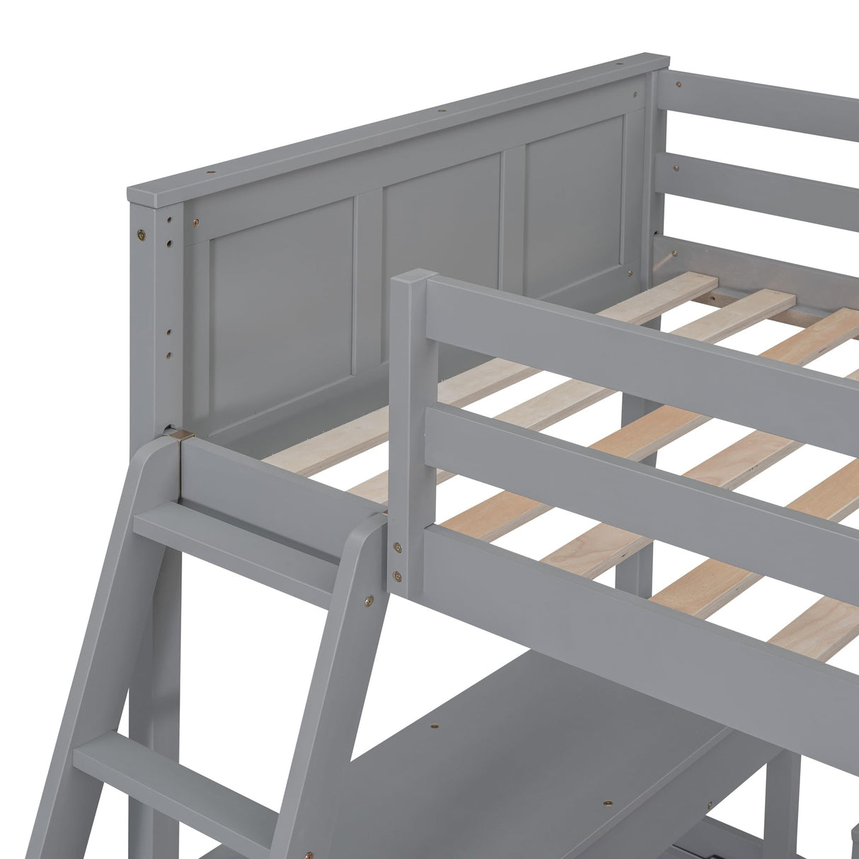 Merax Twin Over Full Bunk Bed with Desk,Wood Loft Bed Frame Saving Space for Boys,Girls,Teens,Grey Merax
