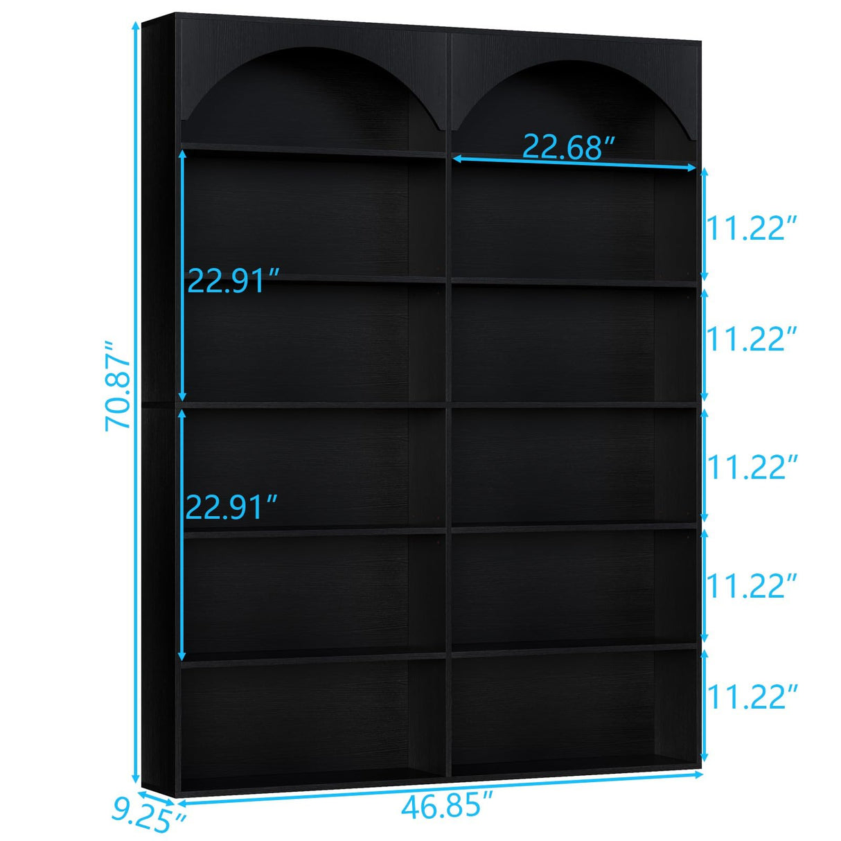 Gyfimoie 70.8’’ Tall Bookshelf and Bookcase, 7-Tier Double Wide Bookcase Modern Large Open Display Shelves with Curved Baffle for Home Office Living Room (Black) Gyfimoie