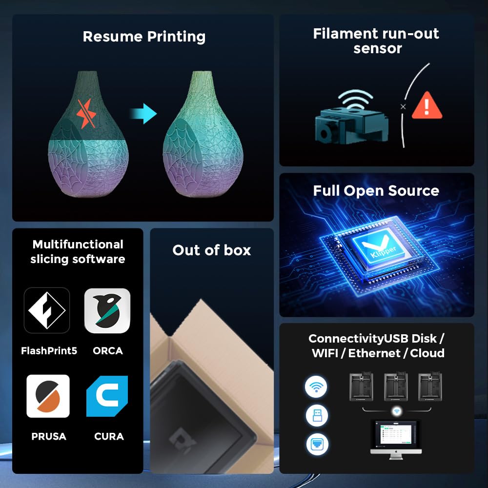 FLASHFORGE Adventurer 5M 3D Printer, 600mm/s Max High-Speed 3D Printers with Auto Leveling, Core XY Structure, Vibration Compensation and Out-of-The-Box, Large Printing Size 220 * 220 * 220mm FLASHFORGE
