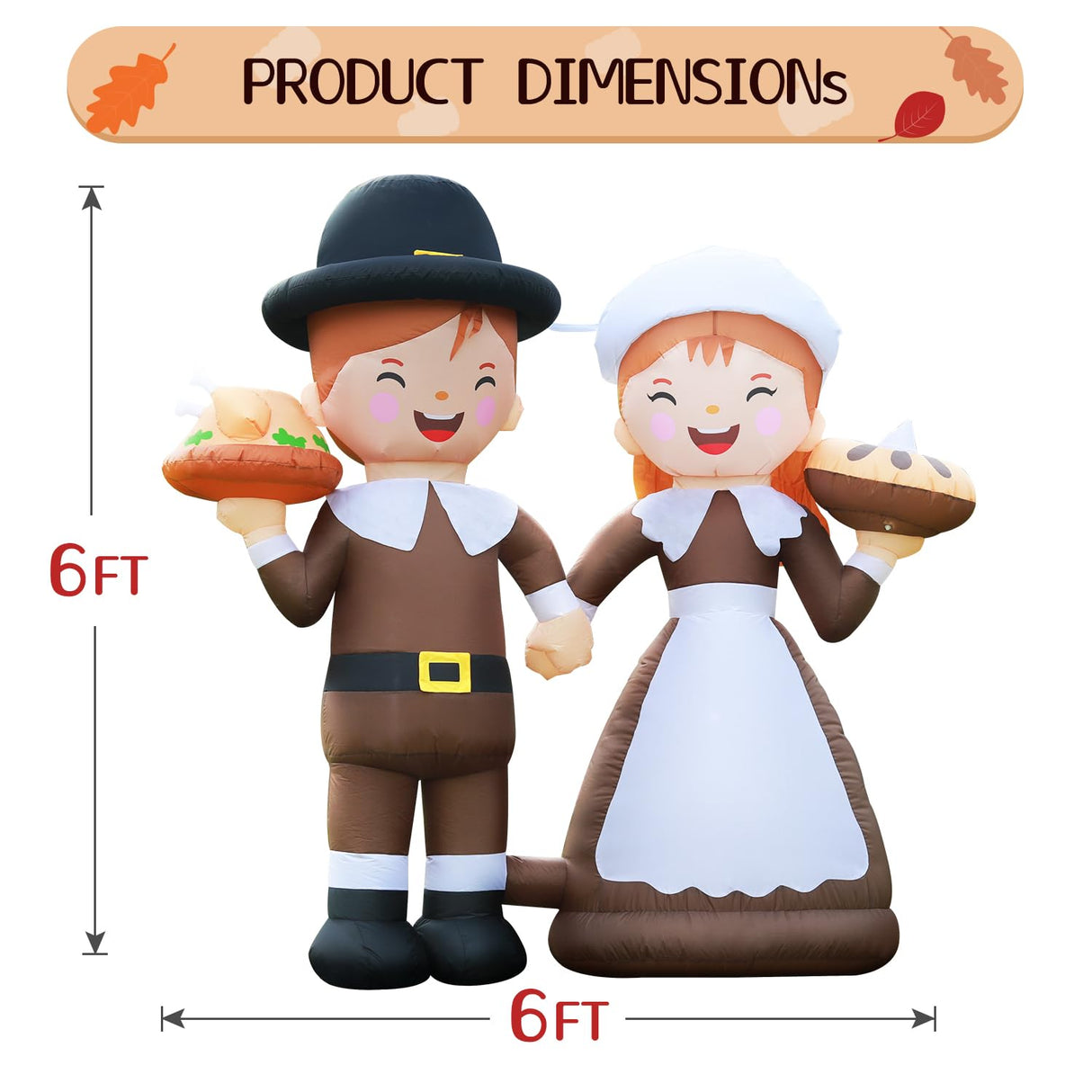 6ft Tall LED Lighted Inflatable Pilgrim Boy and Girl β Thanksgiving Holiday Yard Decoration for Outdoors, Christmas, Fall Decor β Blow Up Lawn Decorations with Built-in LED Lights for Garden, Party DomKom