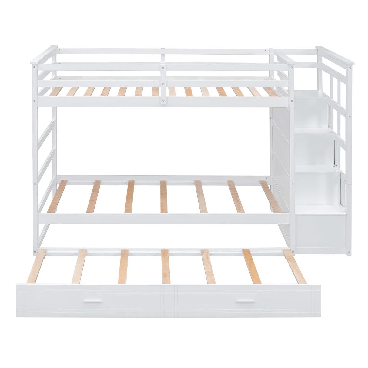 Harper & Bright Designs Twin Over Twin Bunk Bed with Trundle and Staircase, Solid Wood Bunk Bed for Kids Teens Adults (Natural White) Harper & Bright Designs